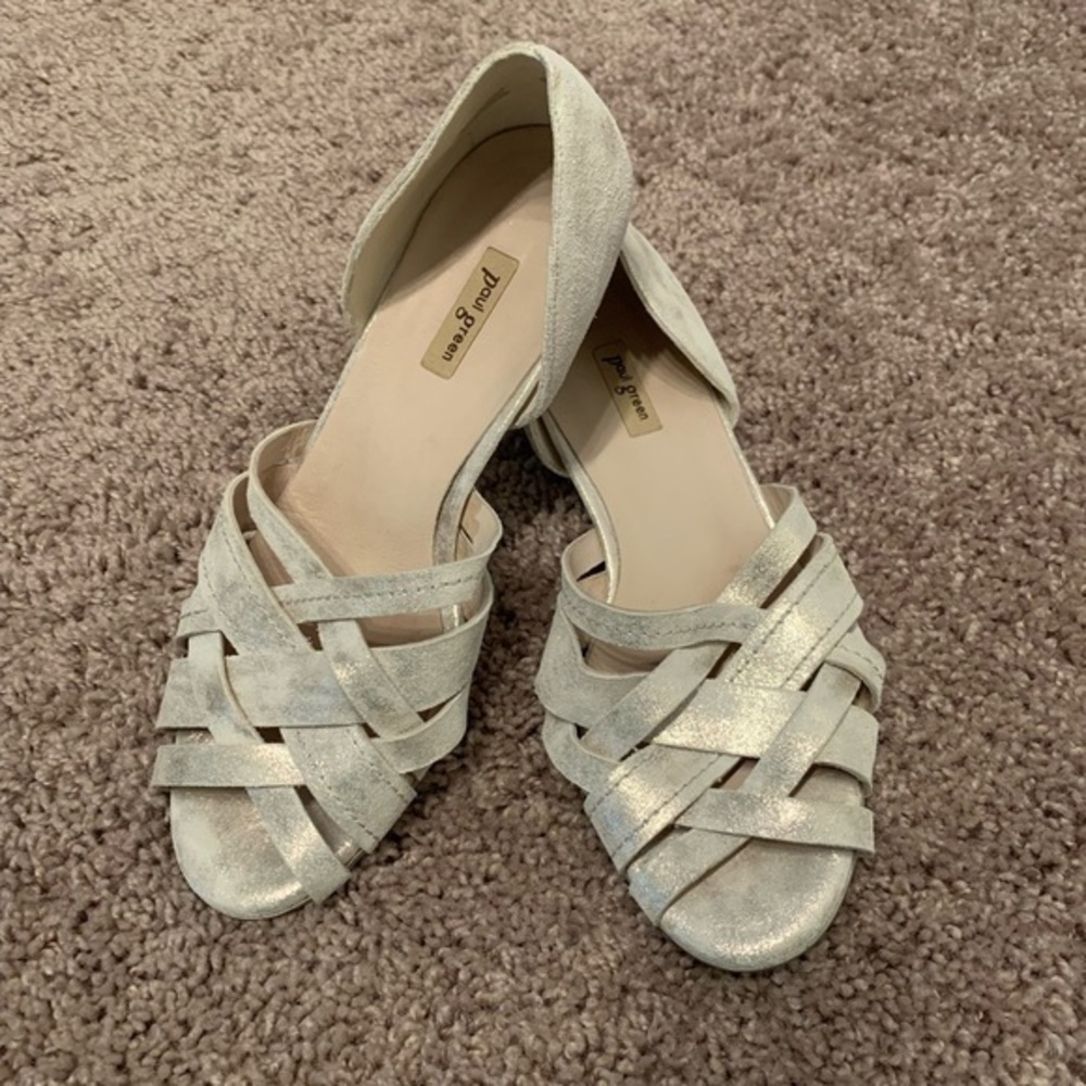 Paul Green Lucia D’Orsay Sandals Woven Strapy Flats Mineral Gold Size 7.5